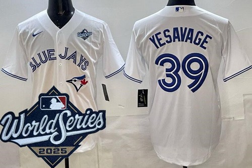 Men's Toronto Blue Jays #39 Trey Yesavage White 2025 World Series Cool Base Jersey