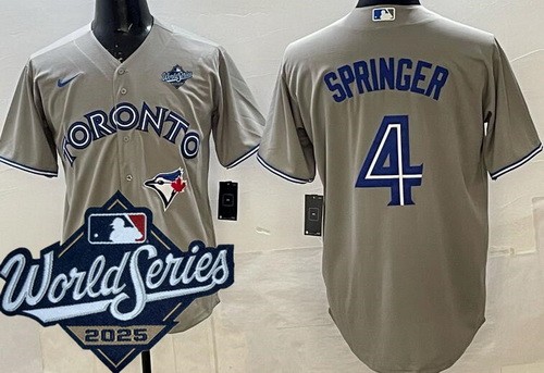 Men's Toronto Blue Jays #4 George Springer Gray 2025 World Series Cool Base Jersey