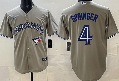 Men's Toronto Blue Jays #4 George Springer Gray Cool Base Jersey