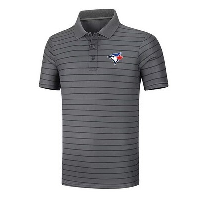 Men's Toronto Blue Jays Anthracite Collection Striped Performance Pique Polo