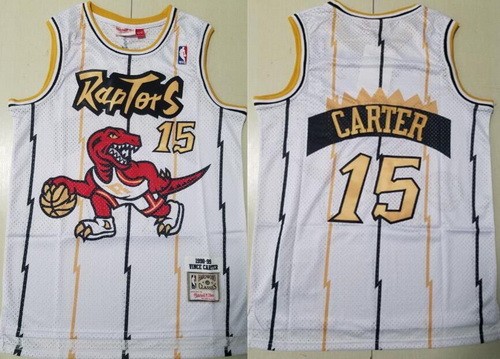 Men's Toronto Raptors #15 Vince Carter White Gold 1998 Throwback Swingman Jersey