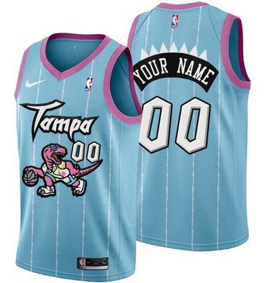 Men's Toronto Raptors Custom Pink Blue 2021 Tampa City Icon Hot Press Jersey