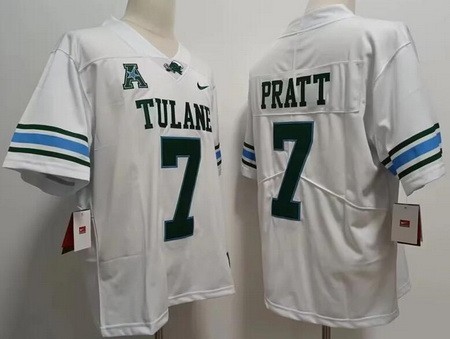 Men's Tulane University #7 Michael Pratt White College Football Jersey