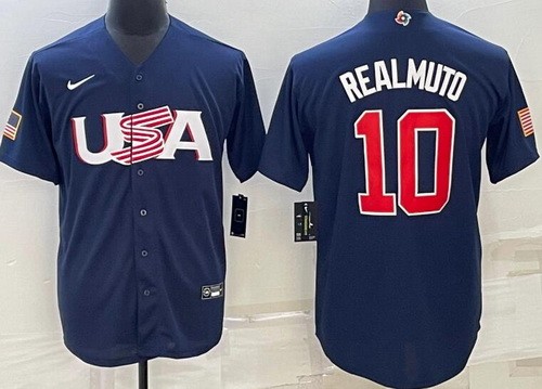 Men's USA #10 JT Realmuto Navy 2023 World Baseball Classic Cool Base Jersey