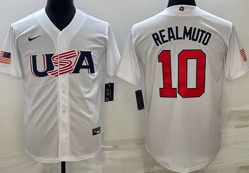 Men's USA #10 JT Realmuto White 2023 World Baseball Classic Cool Base Jersey