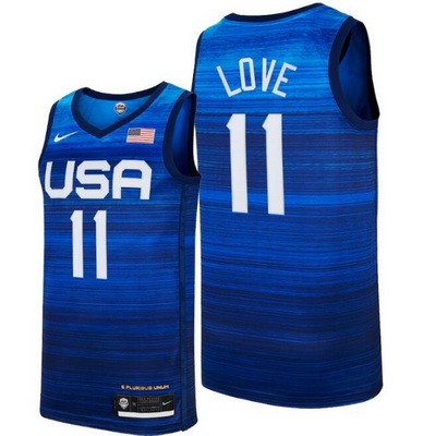 Men's USA #11 kevin love Blue 2021 Tokyo Olympics Hot Press Basketball Jersey