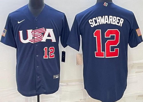 Men's USA #12 Kyle Schwarber Navy Player Number 2023 World Baseball Classic Cool Base Jersey