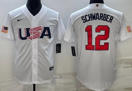 Men's USA #12 Kyle Schwarber White 2023 World Baseball Classic Cool Base Jersey