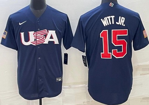 Men's USA #15 Bobby Witt Jr Navy 2023 World Baseball Classic Cool Base Jersey