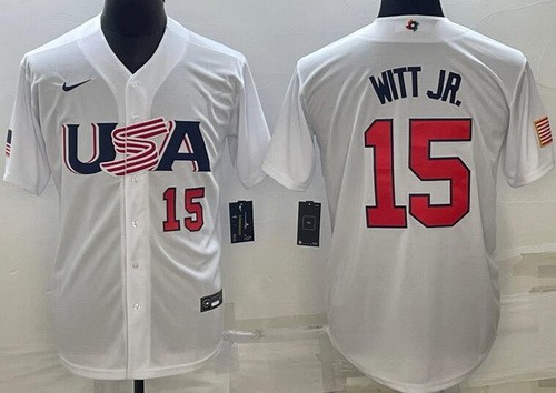 Men's USA #15 Bobby Witt Jr White Player Number 2023 World Baseball Classic Cool Base Jersey
