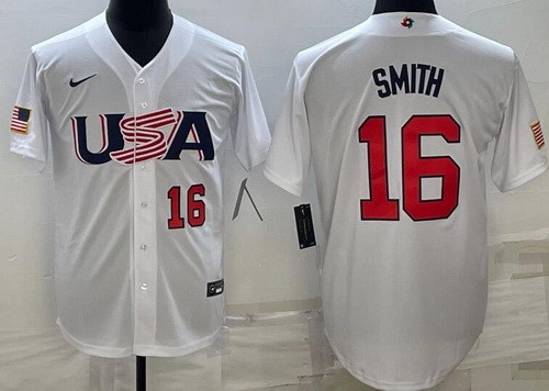 Men's USA #16 Will Smith White Player Number 2023 World Baseball Classic Cool Base Jersey