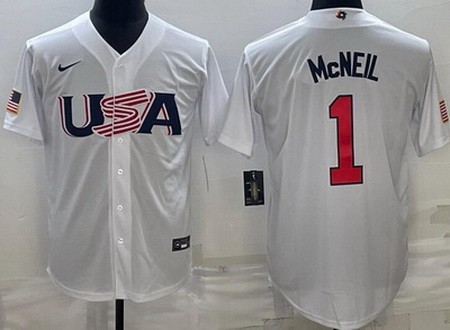 Men's USA #1 Jeff McNeil White 2023 World Baseball Classic Cool Base Jersey