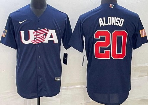 Men's USA #20 Pete Alonso Navy 2023 World Baseball Classic Cool Base Jersey