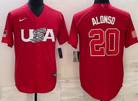 Men's USA #20 Pete Alonso Red 2023 World Baseball Classic Cool Base Jersey