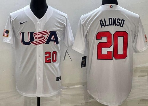 Men's USA #20 Pete Alonso White Player Number 2023 World Baseball Classic Cool Base Jersey
