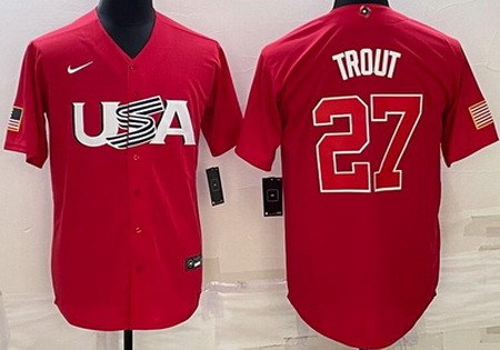 Men's USA #27 Mike Trout Red 2023 World Baseball Classic Cool Base Jersey