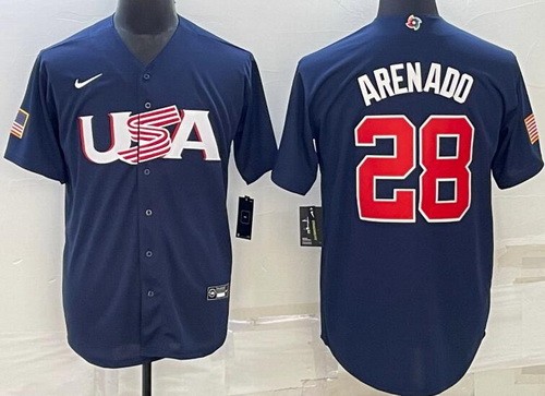 Men's USA #28 Nolan Arenado Navy 2023 World Baseball Classic Cool Base Jersey