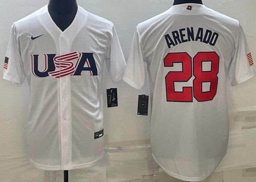 Men's USA #28 Nolan Arenado White 2023 World Baseball Classic Cool Base Jersey