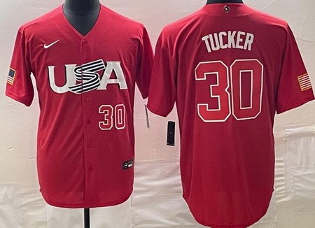 Men's USA #30 Kyle Tucker Red Player Number 2023 World Baseball Classic Cool Base Jersey