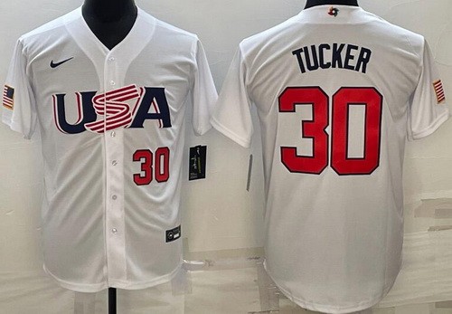 Men's USA #30 Kyle Tucker White Player Number 2023 World Baseball Classic Cool Base Jersey