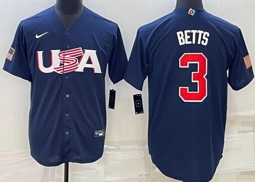 Men's USA #3 Mookie Betts Navy 2023 World Baseball Classic Cool Base Jersey