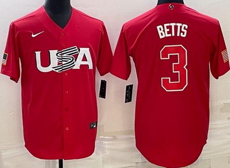 Men's USA #3 Mookie Betts Red 2023 World Baseball Classic Cool Base Jersey