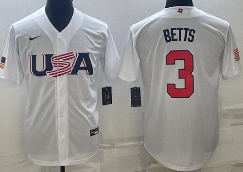 Men's USA #3 Mookie Betts White 2023 World Baseball Classic Cool Base Jersey