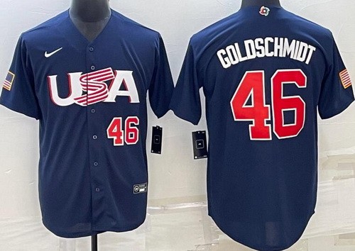 Men's USA #46 Paul Goldschmidt Navy Player Number 2023 World Baseball Classic Cool Base Jersey