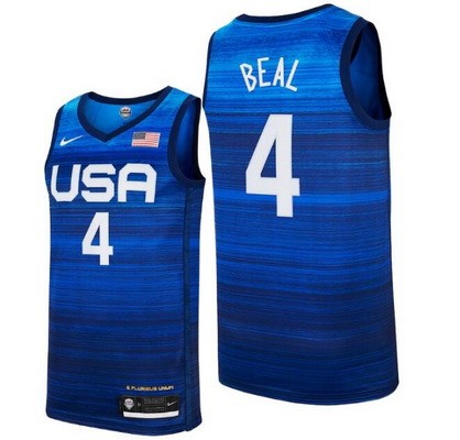 Men's USA #4 Bradley Beal Blue 2021 Tokyo Olympics Hot Press Basketball Jersey