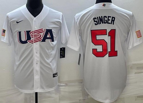 Men's USA #51 Brady Singer White 2023 World Baseball Classic Cool Base Jersey