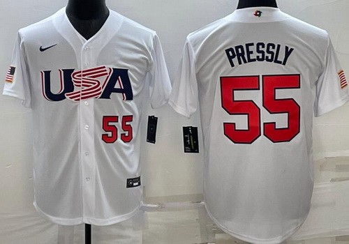 Men's USA #55 Ryan Pressly White Player Number 2023 World Baseball Classic Cool Base Jersey