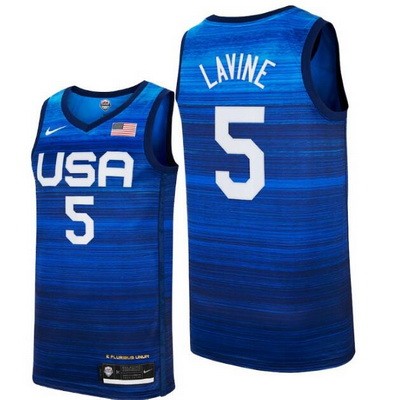 Men's USA #5 Zach LaVine Blue 2021 Tokyo Olympics Hot Press Basketball Jersey