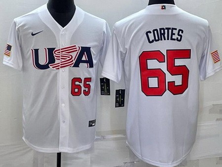 Men's USA #65 Nestor Cortes White Player Number 2023 World Baseball Classic Cool Base Jersey