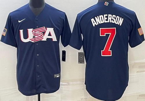 Men's USA #7 Tim Anderson Navy 2023 World Baseball Classic Cool Base Jersey