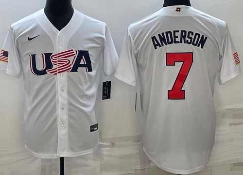 Men's USA #7 Tim Anderson White 2023 World Baseball Classic Cool Base Jersey