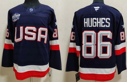 Men's USA #86 Jack Hughes Navy 2025 4 Nations Face Off Authentic Jersey