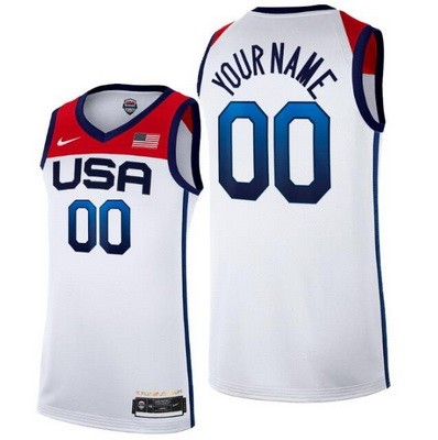 Men's USA Custom White 2021 Tokyo Olympics Hot Press Basketball Jersey