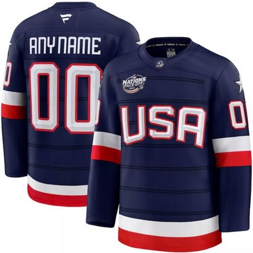 Men's USA Customized Navy 2025 4 Nations Face Off Authentic Jersey