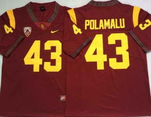 Men's USC Trojans #43 Troy Polamalu Red 2020 College Football Jersey