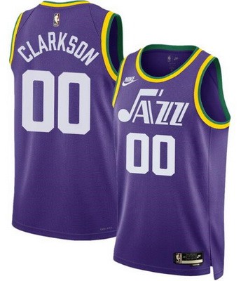 Men's Utah Jazz #00 Jordan Clarkson Purple 2023 Classic Icon Heat Press Jersey