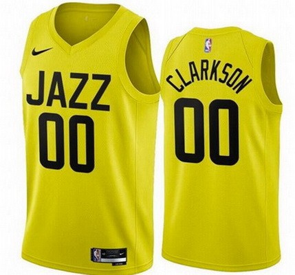 Men's Utah Jazz #00 Jordan Clarkson Yellow 2022 Icon Heat Press Jersey