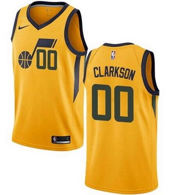 Men's Utah Jazz #00 Jordan Clarkson Yellow Icon Heat Press Jersey