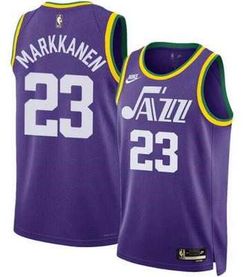Men's Utah Jazz #23 Lauri Markkanen Purple 2023 Classic Icon Heat Press Jersey