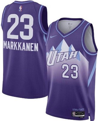 Men's Utah Jazz #23 Lauri Markkanen Purple 2024 City Heat Press Jersey