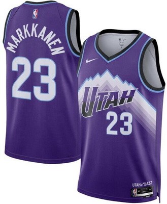 Men's Utah Jazz #23 Lauri Markkanen Purple Heat Press Jersey