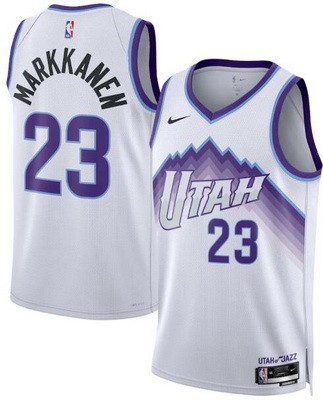 Men's Utah Jazz #23 Lauri Markkanen White Heat Press Jersey
