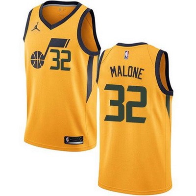Men's Utah Jazz #32 Karl Malone Yellow Icon Hot Press Jersey