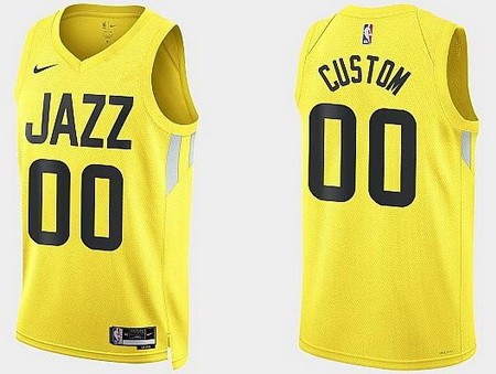 Men's Utah Jazz Custom Yellow 2022 Icon Heat Press Jersey