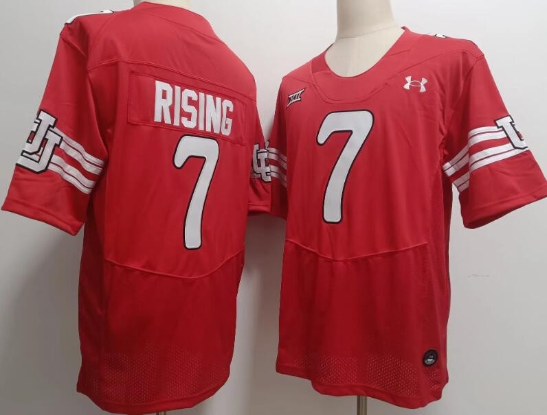Men's Utah Utes #7 Cameron Rising Red 2024 College Football Jersey