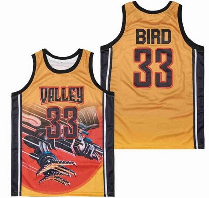 Men's Valley High School #33 Larry Bird Yellow Basketball Jersey